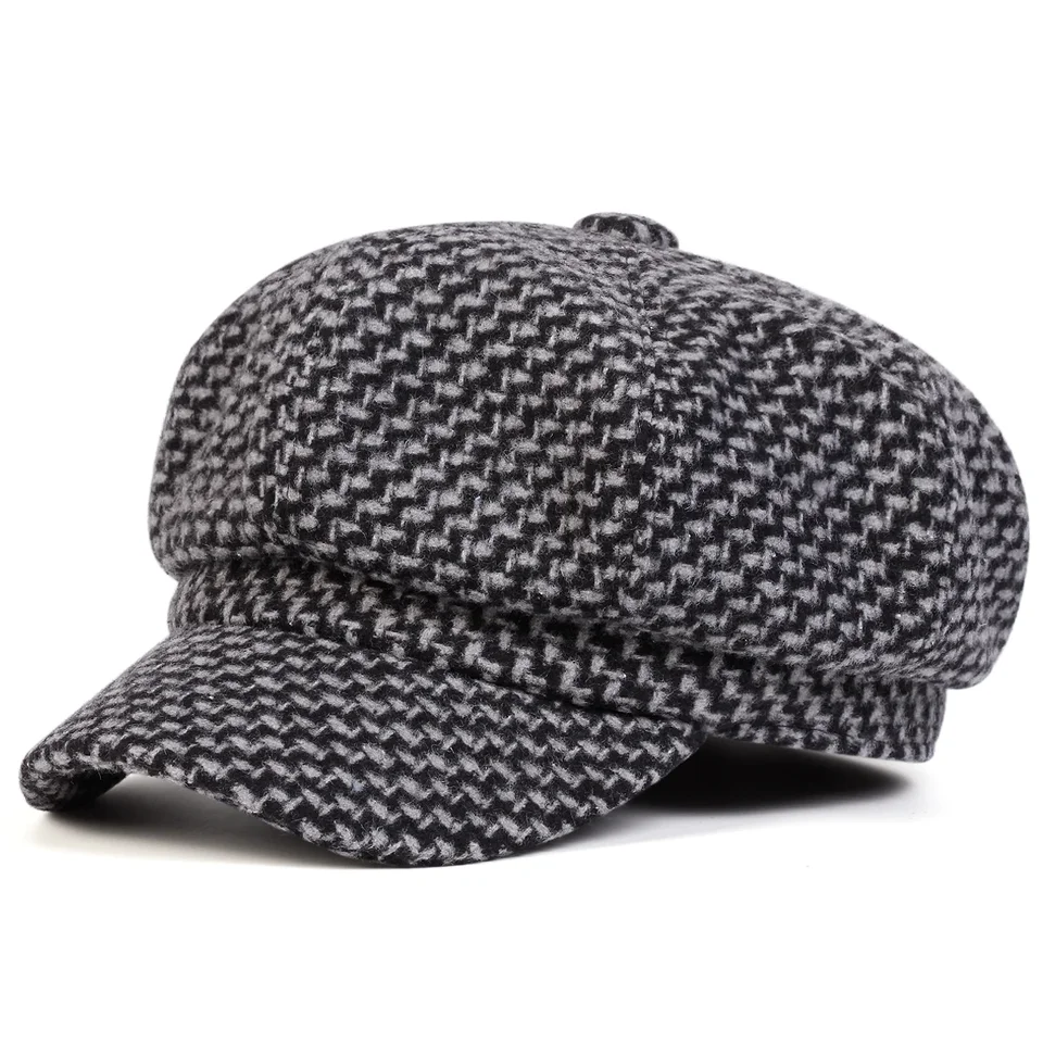 Unisex Thousand Bird Grid Personality Newsboy Hat Spring Autumn Retro Beret Hats Wild Casual Hats Octagonal Cap