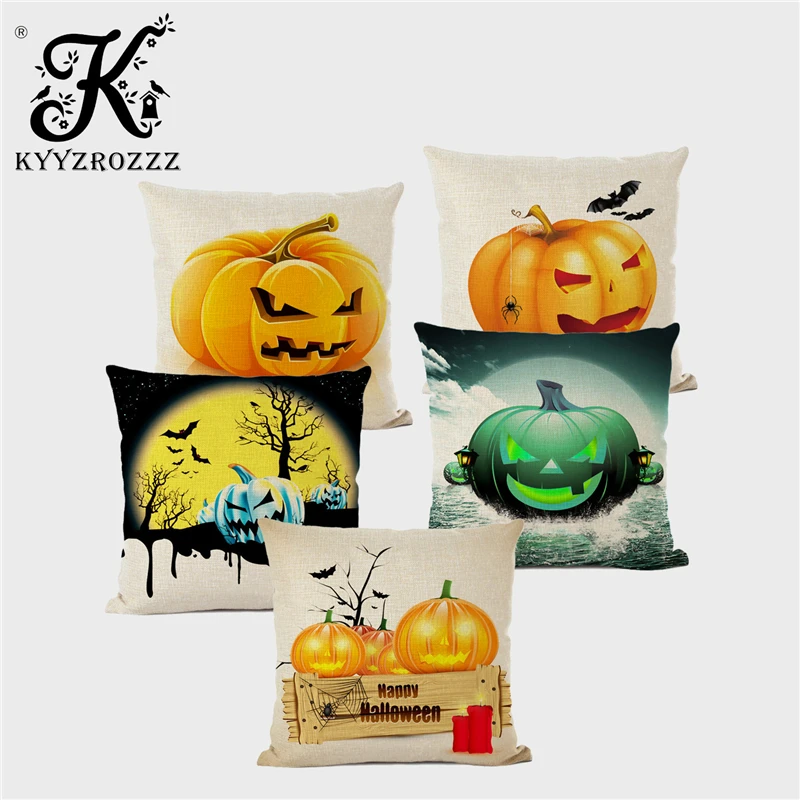 

Halloween Trick or Treat Happy Pumpkin Cushion Cover Thanksgiving Day Linen Home Furnishing Car Sofa Pillow Case Horror45*45CM