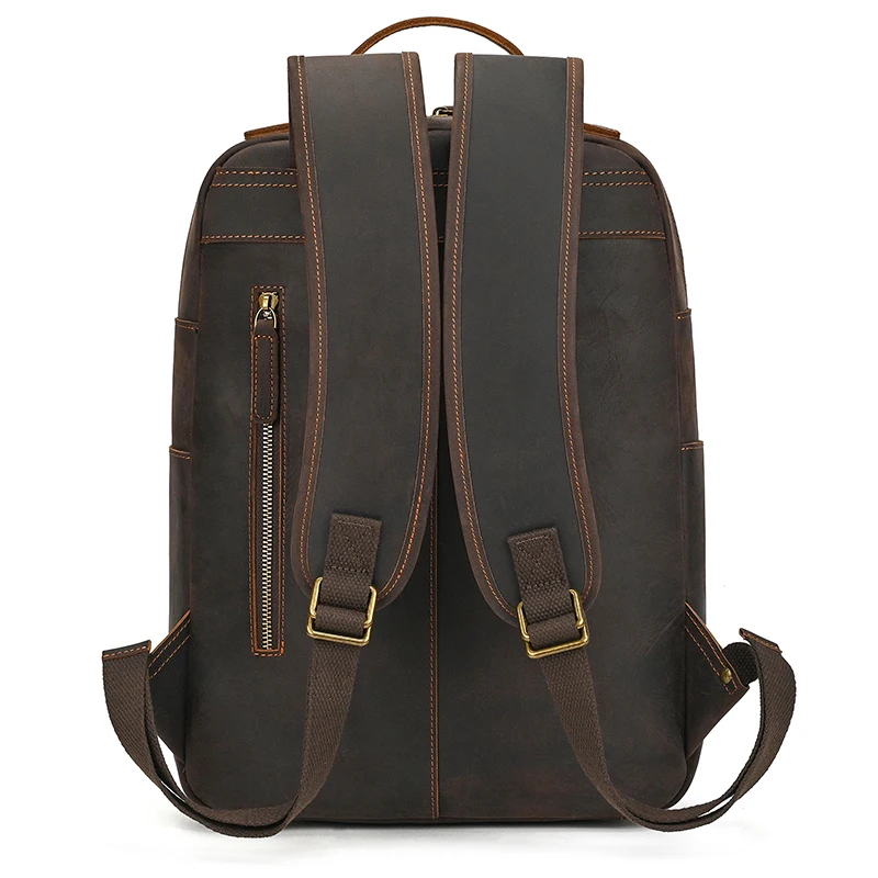 Crazy Horse Leather Backpack Men Brown Unisex Cow Leather 14" Laptop Rucksack Vintage Real Leather School Bag Durable Travel Bag 4