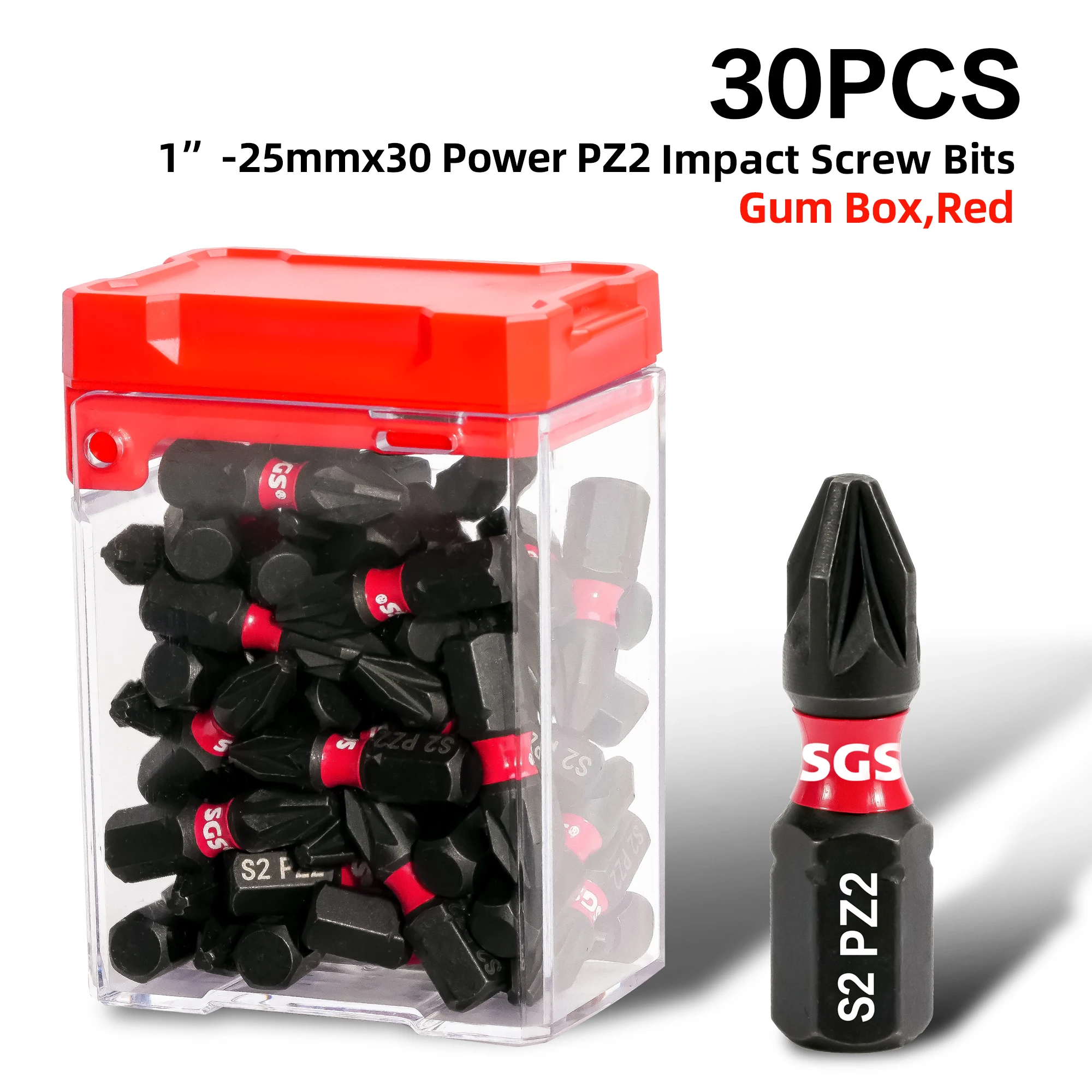 Maxtorque Premium Pz2 Industrie-Schlagschrauberbits – S2-Legierungsstahl, 25 mm, schlagfest, für Elektrowerkzeuge, 1/4 Zoll Sechskantschaft, 20/30-teiliges Hochleistungs-Werkzeugset, entwickelt für Elektriker, Mechaniker und Ingenieure, mit roter, verstärkter Aufbewahrungsbox