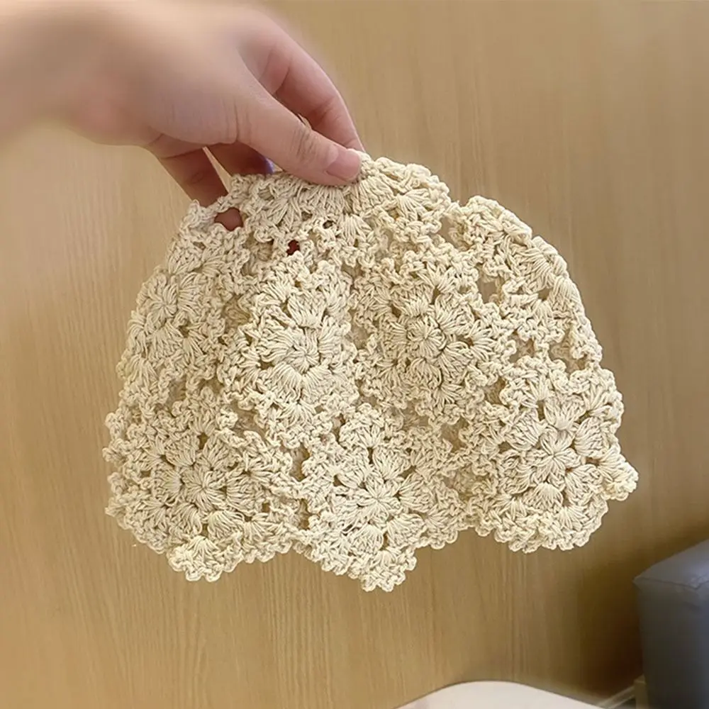 Breathable Hollowed Out Knitted Hat Lace Flowers Beret Cap Casual Summer Skullies Hat for Women