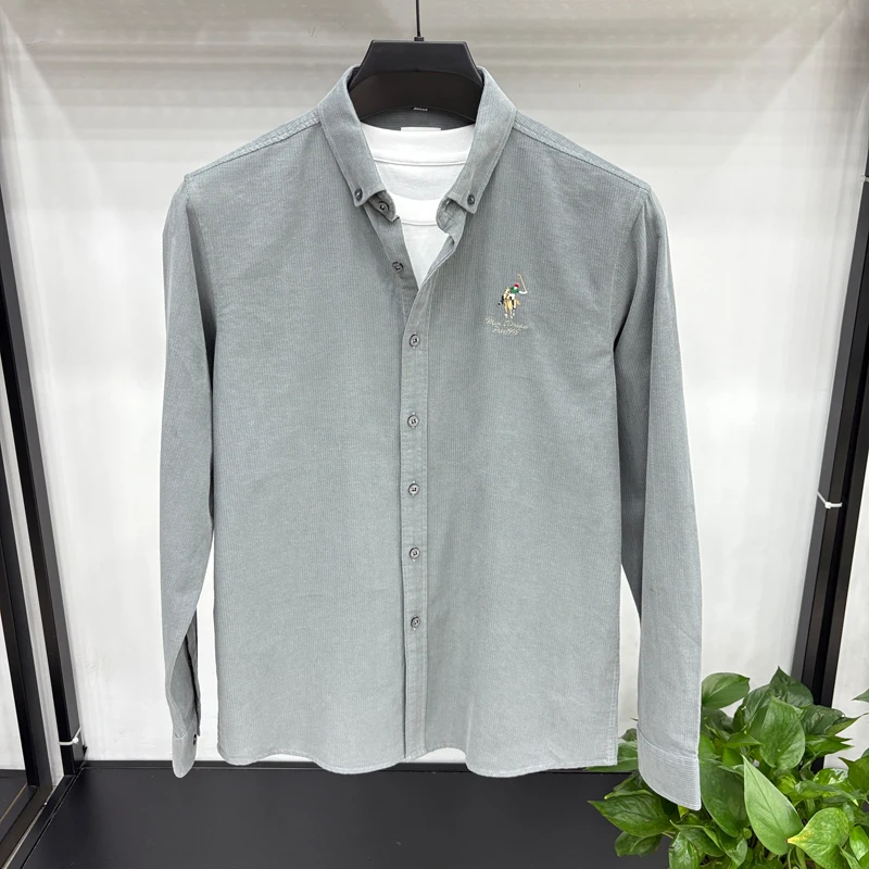Spring and Autumn New 100% Cotton Long Sleeve Shirt for Men's Business, Leisure, Skin Friendly, Comfortable Collar Shirt Coat