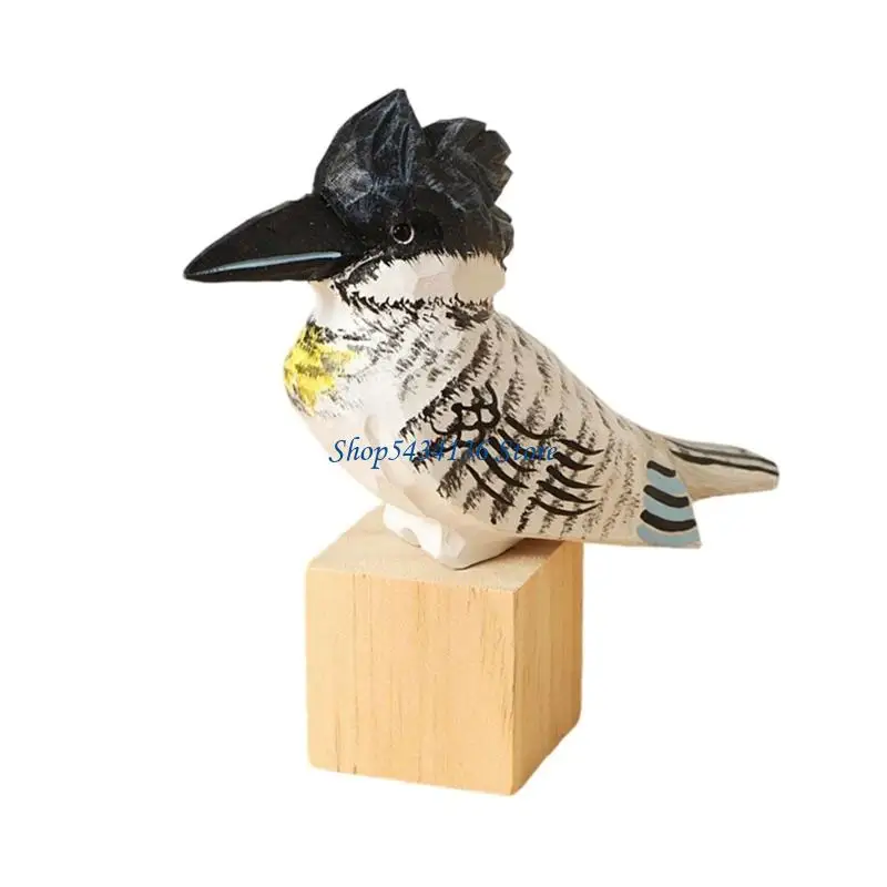 H7ED Elegante Lindenholz-Vogelfigur, handgefertigte Tischdekoration, Bauernhaus-Dekoration – Detail 10