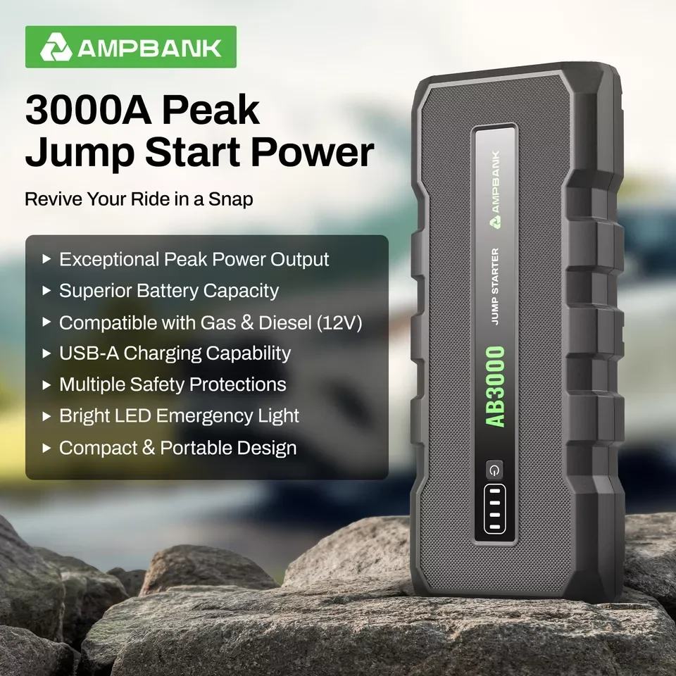 AMPBANK AB3000 12V car jump starter battery charger power bank 3000A portable