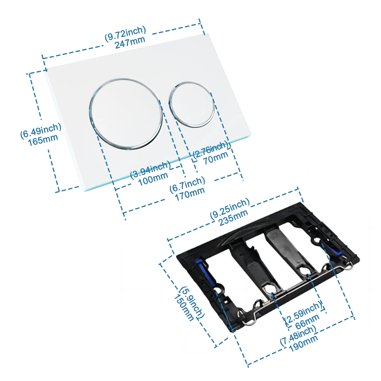 Flushing Plate with Flush Lever Set and Mounting Frame, Fits Geberit Sigma 20 Actuator Plate Spare Parts, Dual Flush, White flushing plate set