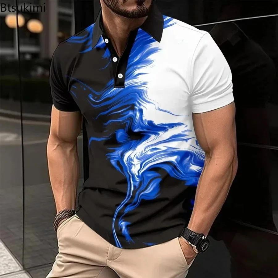 

2024 Men's Summer Business Casual Polo Shirt Fashion Print Short-sleeved T-shirt Men High Quality Contrast Color Versatile Tops