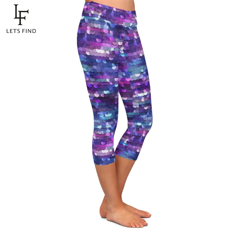 LETSFIND Summer Beautiful Fish Scales Digital Printing Women Capri Leggings High Waist Fitness Sexy Mid-Calf Leggings