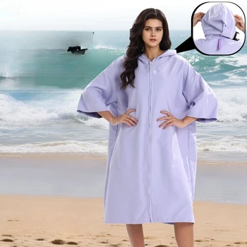 Quick Dry Poncho Towel Diving Surf Changing Robe Poncho Towel with Hood Microfiber Absorbent Swim Bath Towel Bathrobe Beach
