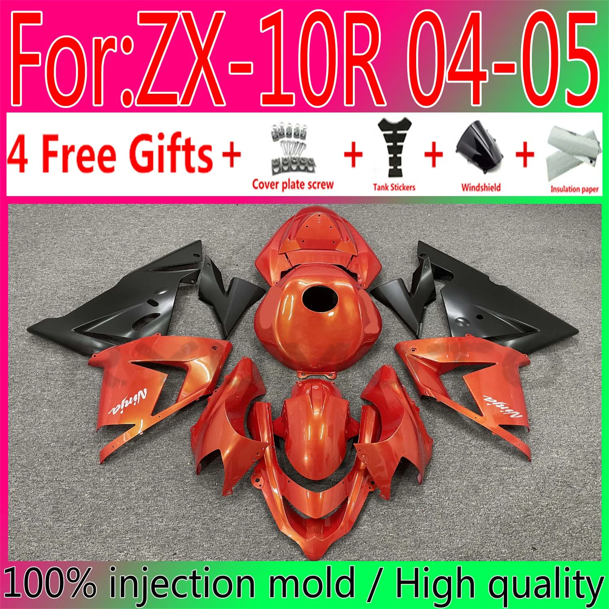 

Motorcycle Injection mold Fairings + tank cover For Kawasaki ZX10R ZX-10R 04 05 ZX 10R 2004 2005 ABS Fairing