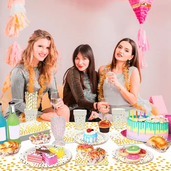 White And Gold Party Supplies 121pcs Golden Dot Disposable Party Dinnerware Set - White and Gold Party Paper Plates Cups Napkins 2