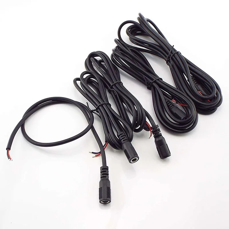 5개입 핀 5A 20awg DC 남성 여성 전원 피그테일 케이블 5.5x2.1mm 남성 잭 코드 diy DC 커넥터 12V 3528 5050 LED 스트립 라이트용
