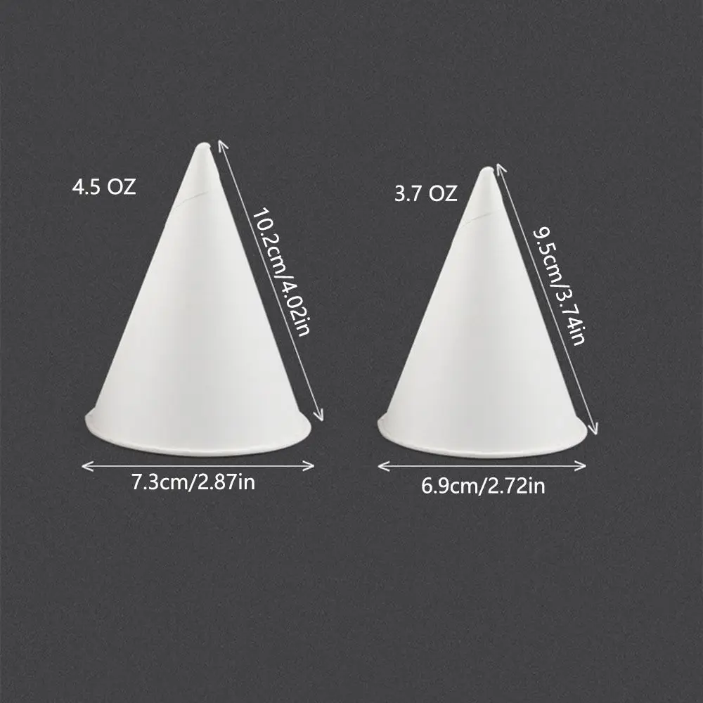 200Pcs 3.7Oz/4.5Oz White Paper Cone Cups Coated Leakproof Snow Cone Cups Stackable Multi-functional Cone Party Tableware