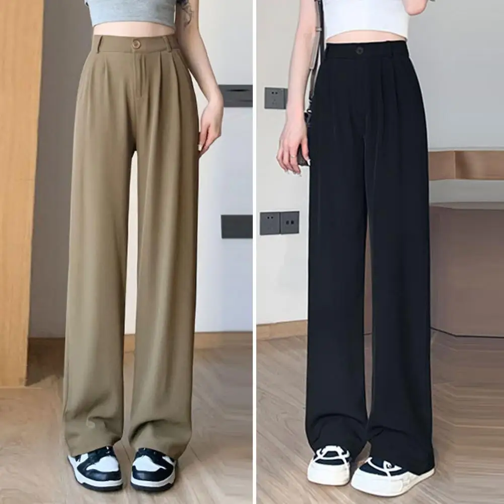 

Women Chic Office Loose Wide Leg Straight Pants Vintage High Waist Trousers Baggy Korean Spring Summer Autumn Female Suits Pants