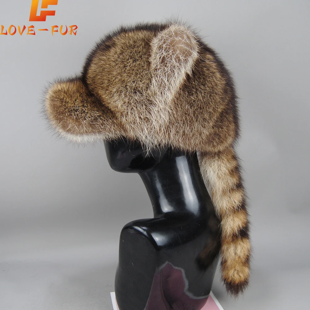 Nuove Donne Lady Real Raccoon Fur Cap Natural Raccoon Fur Caps Ushanka Hat For Winter Thick Warm Ear Fashion Baseball Pom Pom Hat