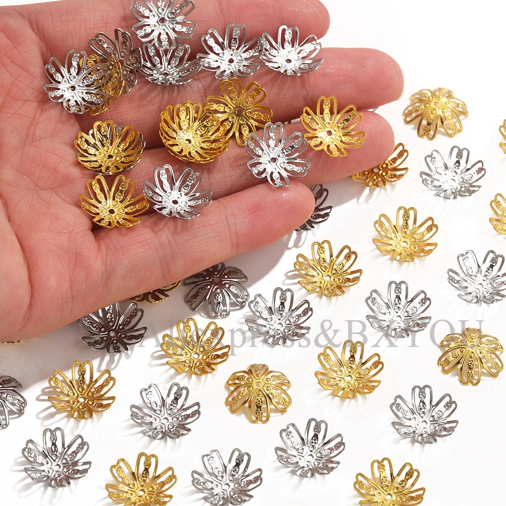 50 Stück Edelstahl Filigrane Blumenperlen Kappen DIY Schmuck End Spacer Charms Bead Caps Schmuckherstellung Zubehör Zubehör