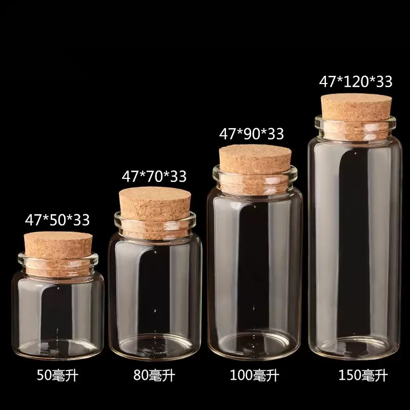 100X 50/60/90/100/120/150/200/240ml Glass Bottles With Cork Empty Sweets Food Grade Seal Storage Sand Jars Vials For Art Crafts 5