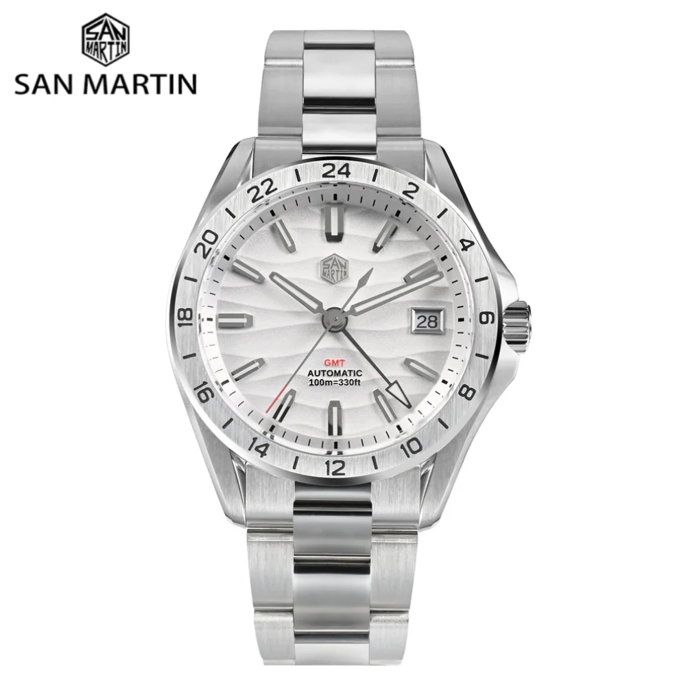 San Martin 남성용 기계식 시계, 손목 시계, 스포츠 드레스, 자동 방수, 10Bar 수영, 39mm 스틸, NH34 GMT, SN0129