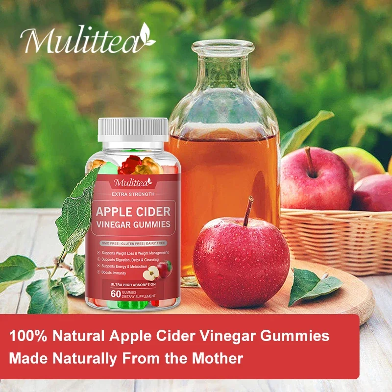 Mulittea Malic Acid Apple Cider Vinegar gummies for Boost Energy Detox & Fat Burner &flat belly Gut Health Body Management