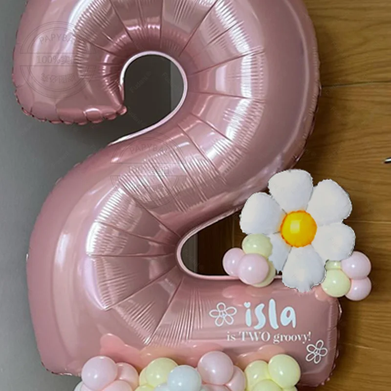 핑크 숫자 화이트 데이지 테마 풍선 기둥 세트, 1-9 세 어린이 생일 파티 웨딩 베이비 쇼에 적합, 32 인치