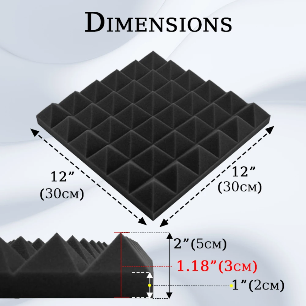 6-48 Pcs Pyramid Acoustic Foam Sound Insulation Treatment High-Density Acoustic Foams Panels Drum Room Treatment