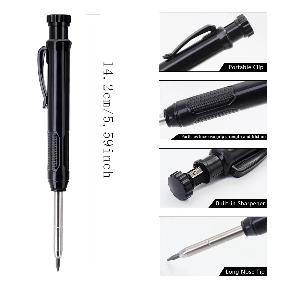2,8-mm-Holzbearbeitungs-Druckbleistift-Set mit 100 Minen, ergonomischer Griff, solider Zimmermanns-Markierungsstift für technische Zeichnungen – Detail 3