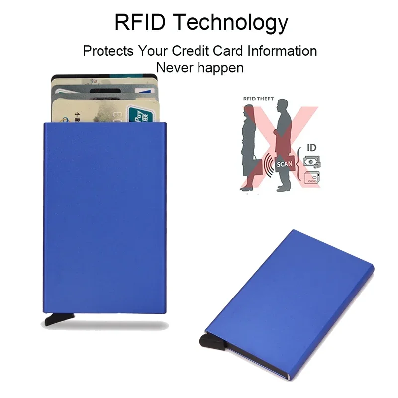 Credit Card Holder Rfid Credit Card Holder Metal Thin Slim Smart Wallet Men Women Wallets Pop Up Minimalist Small Black Purse Mini Walets for Men