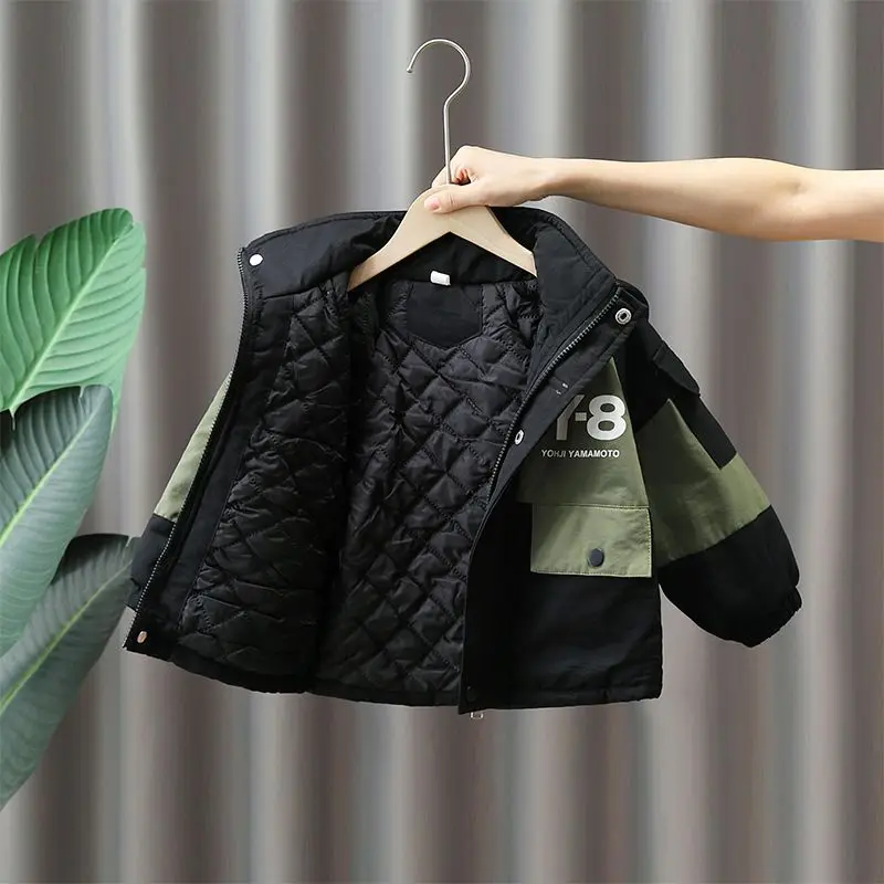 

Boy's Quilted Cotton Coat Autumn and Winter 2023 New Children's Clothing Puffer Jacket Hooded Thickened Parka