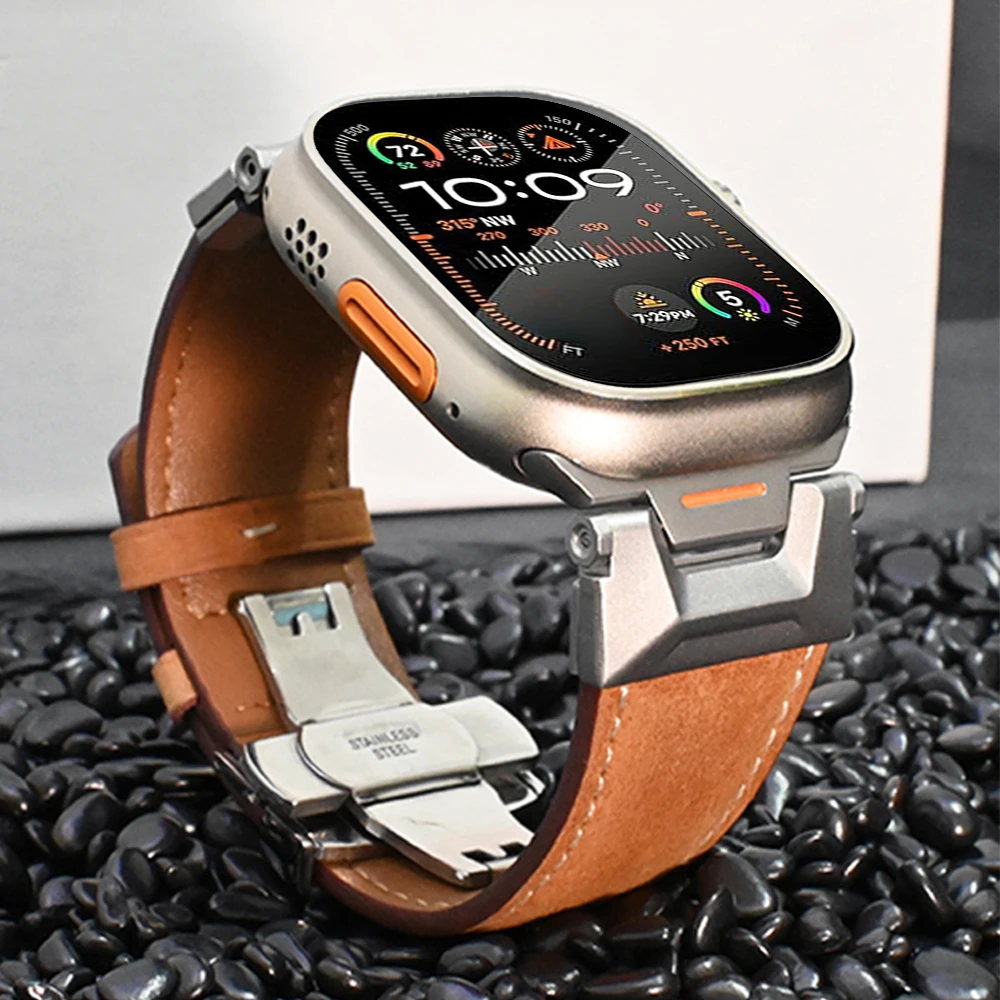

Ремешок из натуральной кожи для Apple Watch Ultra 2 49 мм, роскошный браслет для IWatch Series 9 8 7 45 мм 6 5 4 Se 3 44 мм 42 мм