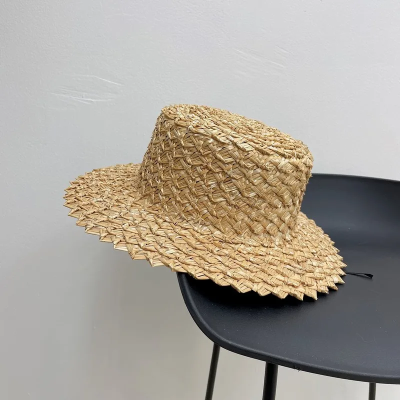 

Spring And Summer Vintage Handmade Straw Threaded Straw Hats Ladies Holiday French Elegant Simple Sunhat Visor Fadora Hat