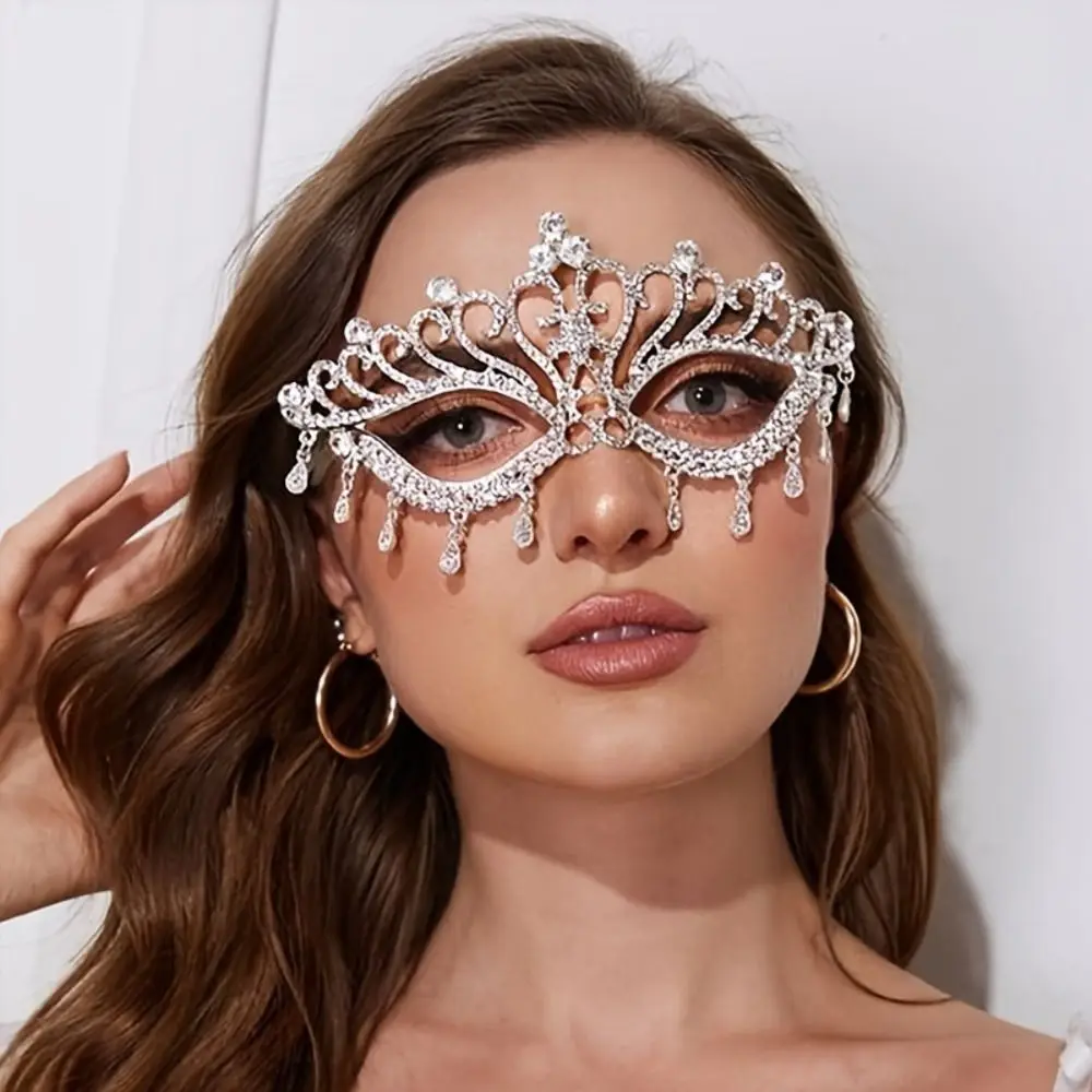 Elegante Legierungs-Maskerademaske Gesichts-Accessoires Strass-Dekoration Strass-Maske Glänzende Kristall-Halbgesichtsmaske Cosplay-Party – Detail 4