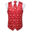 Christmas Santa Claus Elk Bell Print Lovely Suit Vest for Men Neck Tie Set Handkerchief Cufflinks Family Party Men Clothing 3