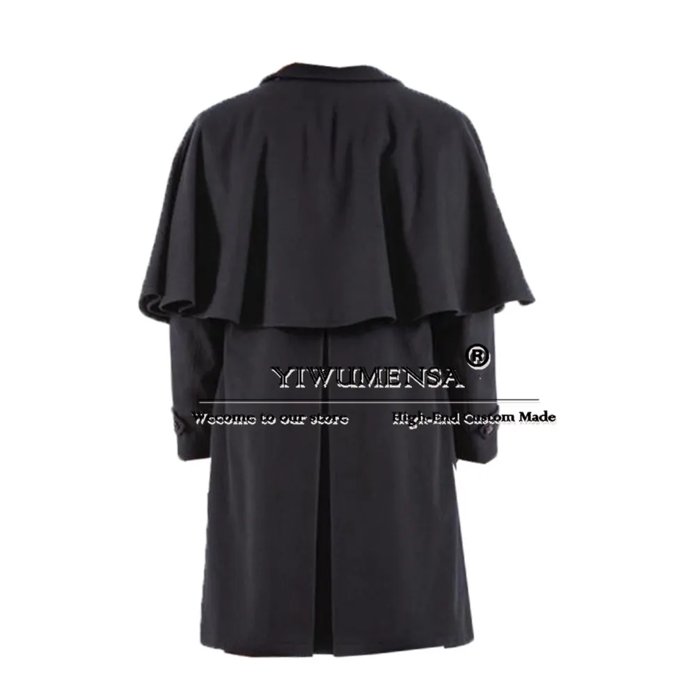 Formal Man Business Suit Jackets Woolen Tweed Blend Trench Coat With Cape Single Breasted Overcoat Unique Design