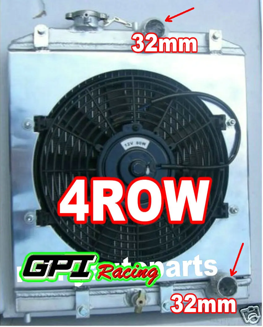 4ROW Aluminum Radiator 1992-2000 FOR Honda Civic CRX DEL SOL EK EG D15 D16 B16 B18 + FAN Shroud 93 94 95 96 97 32mm Pipe
