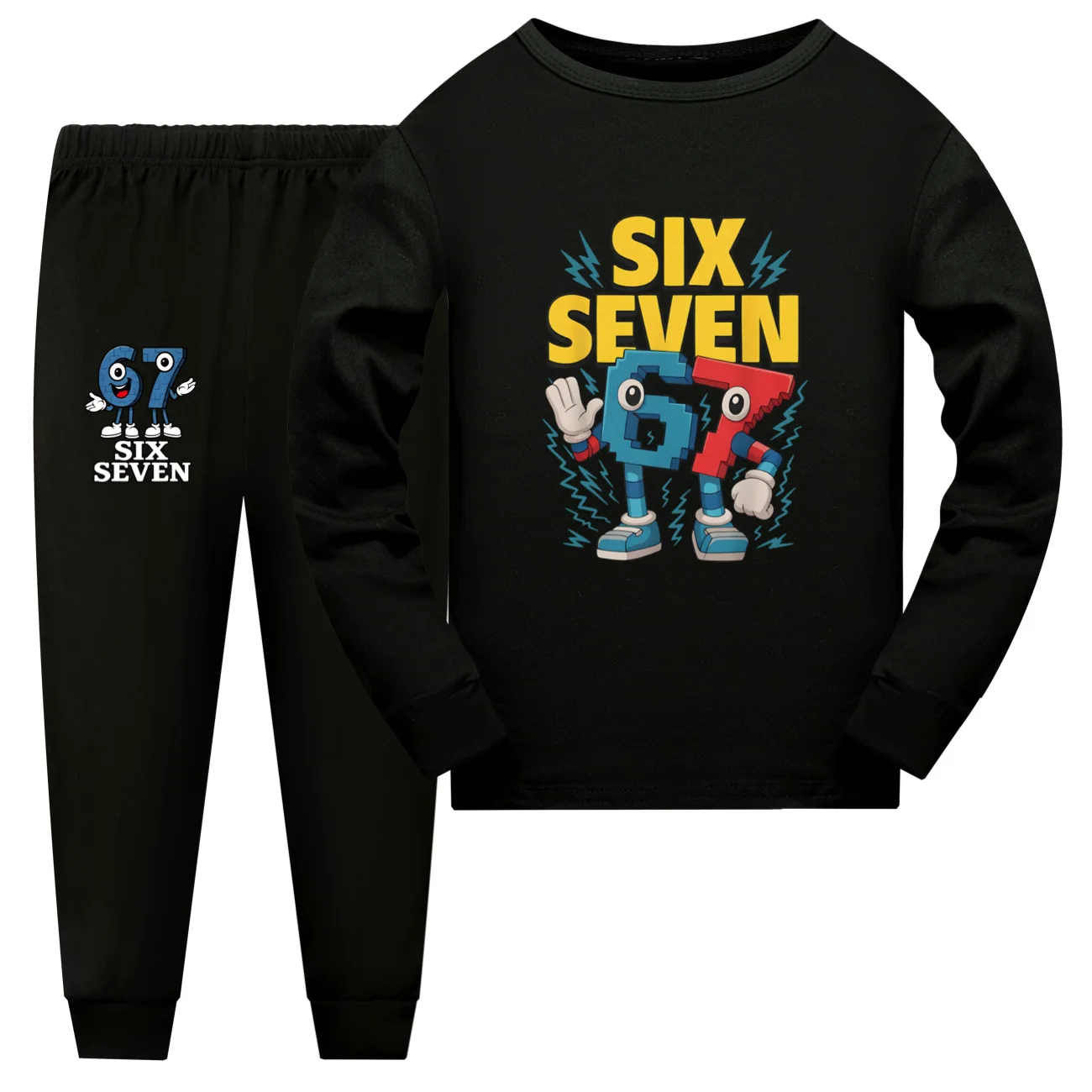 67 Meme Steal A Brainrot Pyjamas Six Seven Jungen Mädchen Langarmshirt Neuheit Weihnachtsgeschenk Kindermode Homewear