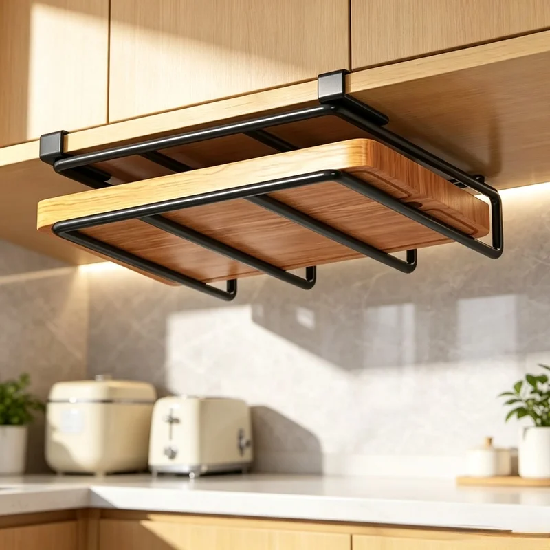 Space-Saving Kitchen Hanging Organizer Rack for Lids, Towels & Boards