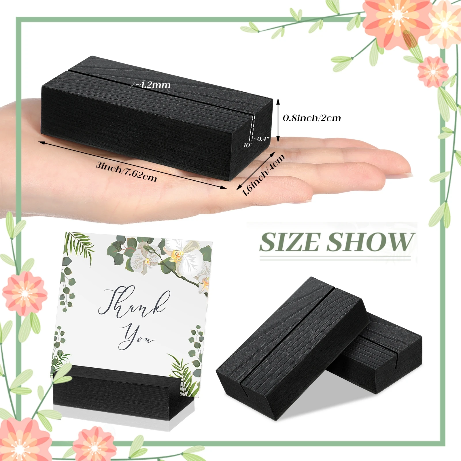 Black Wood Place Card Holders Wood Sign Holders Table Number Holder Stands Name Card Holder 1-12pcs for Wedding Party Events