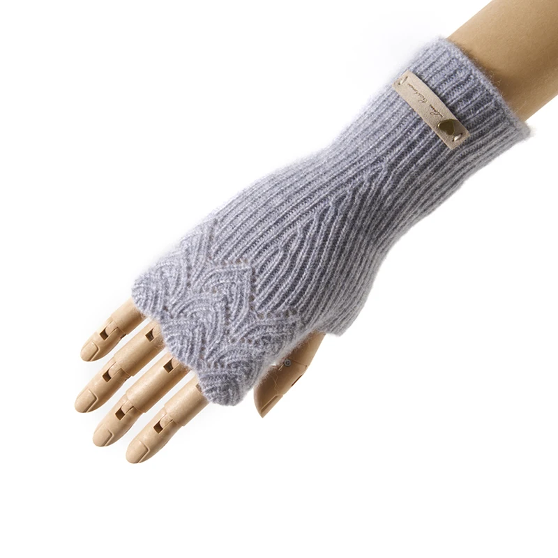 Benefit Price Damen-Handschuhe aus 100 % Premium-Kaschmir, gestrickte Spitze, fingerlose Handschuhe, elegante Damen-Thermohandschuhe, verlängerte Fäustlinge – Detail 7