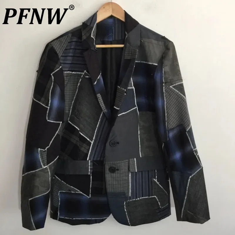 PFNW-Autumn-Men-s-Denim-Plaid-Patchwork-Suit-Coat-Rough-Edges-Trendy ...