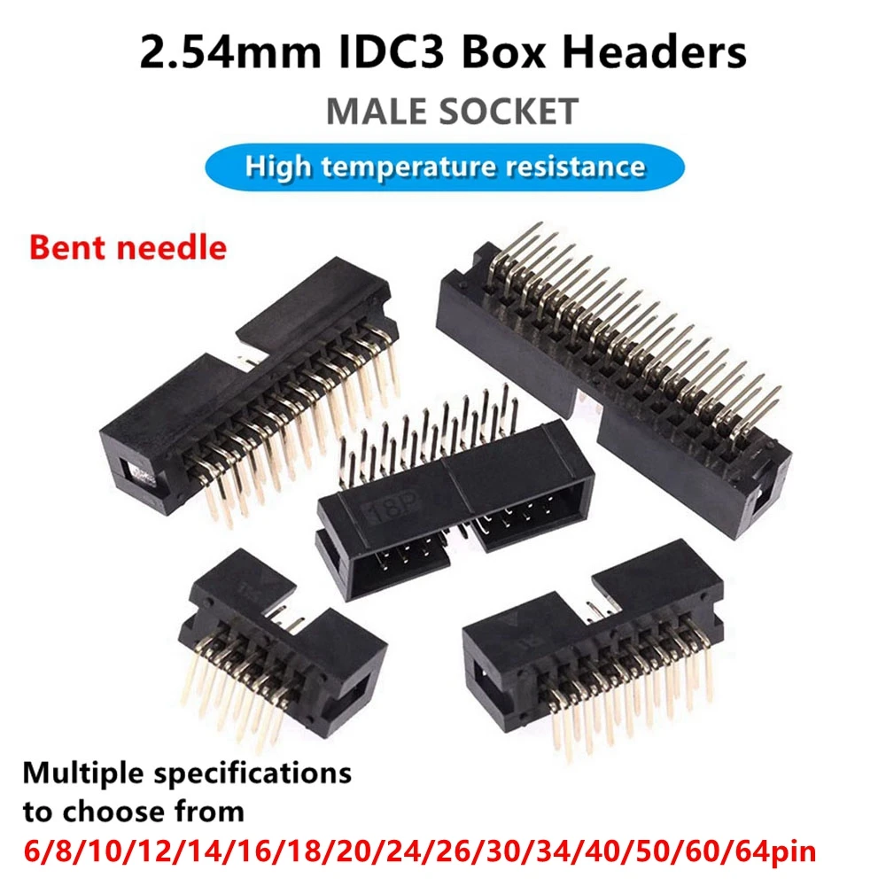 10/50pcs DIP 2.54mm 6P 8P 10 12P 18P 20P 24P 34P 40P 64pin MALE SOCKET Bent needle idc box headers PCB CONNECTOR DOUBLE ROW DC3