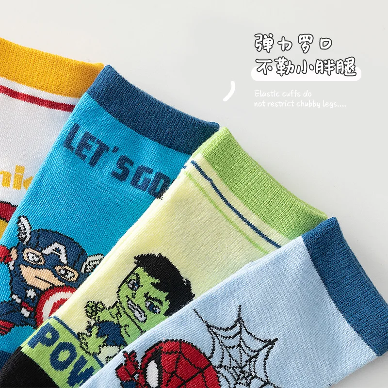 5 Pairs Spiderman Cotton Children's Socks iron Man Hulk Thor Anime kids Boys Short Socks Cartoon Baby Spring Summer Sock Y 3