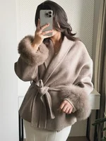 Manteau en laine à col écharpe de couleur unie, décontracté, à la mode, simple boutonnage, poche, vêtements d'extérieur amples, nouvelle veste Highstreet 2025 5