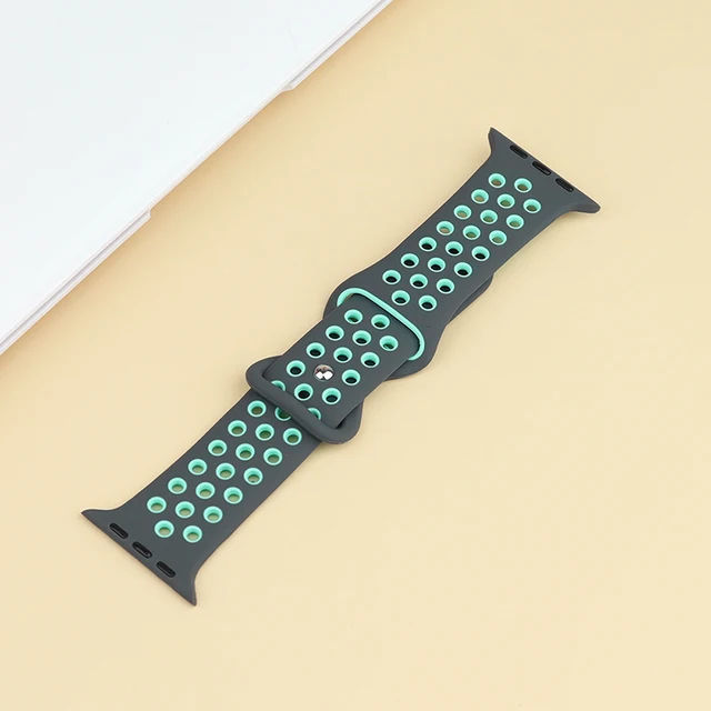 Silicone Strap For Apple Watch Band 44mm 40mm 42mm 38mm 44 mm watchband Breathable bracelet Apple watch 6 Strap iWatch 7 5 4 se 07 Teal Green