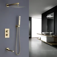 ชุดฝักบัวอาบน้ำหรูหรา แบบมือจับคู่ 3 ฟังก์ชั่น ฝังผนัง สีทองด้าน ระบบฝักบัวเรนชาวเวอร์ ทำจากทองเหลือง 2