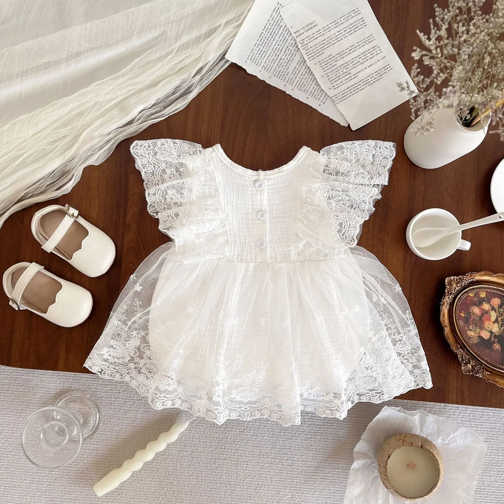 Sweet Baby Girl Summer Dress Sleeveless Lace Triangle Mesh Skirt Newborn Flower Trim Bottom Covering Clothes Baby Romper