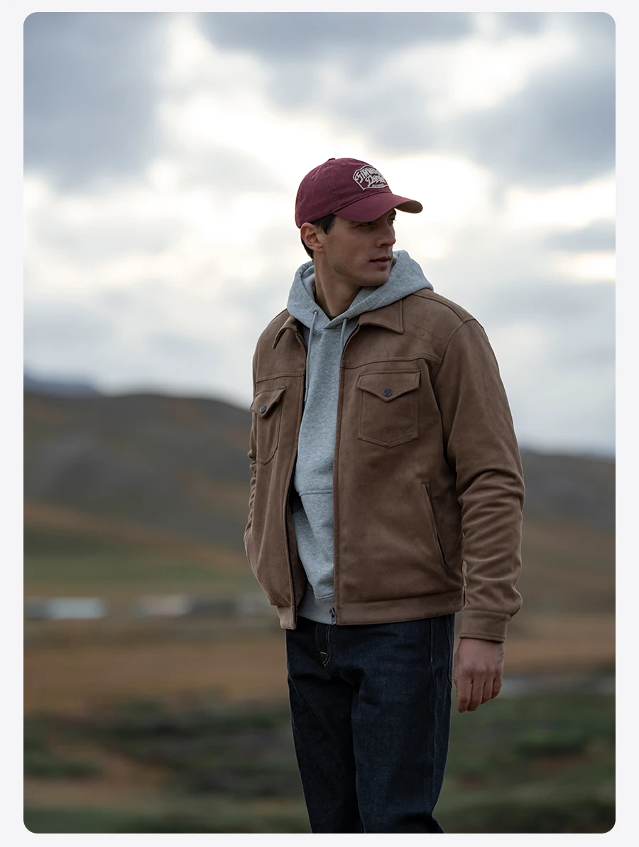 SIMWOOD 2025 Autumn Winter New Regular Fit Suede Fabric Motorcycle Jacket Men Warm Coats