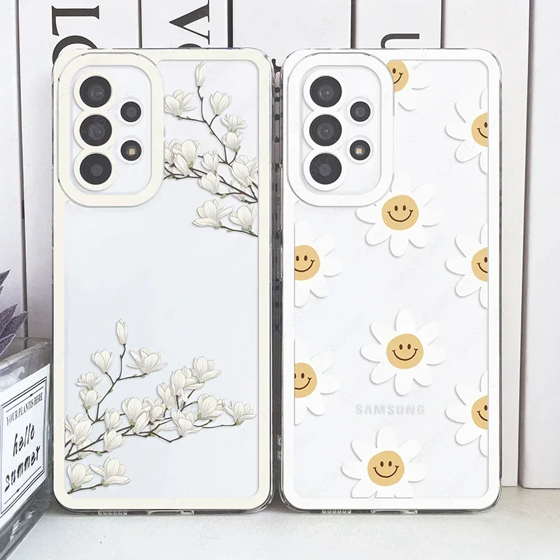 Custodia Per Samsung Galaxy A52 A53 A54 A73 S20 Fe S21 Plus S22 S23 S24 Ultra 5G Cute Flower Daisy Smile Heart Cow Pattern Cover
