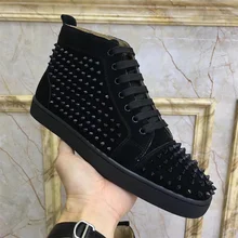 Luxury Brand Dress Designer For Men High Top Red Bottoms Rivets Sneakers Winter Casual Sports Leather Trainers Women Party Shoes