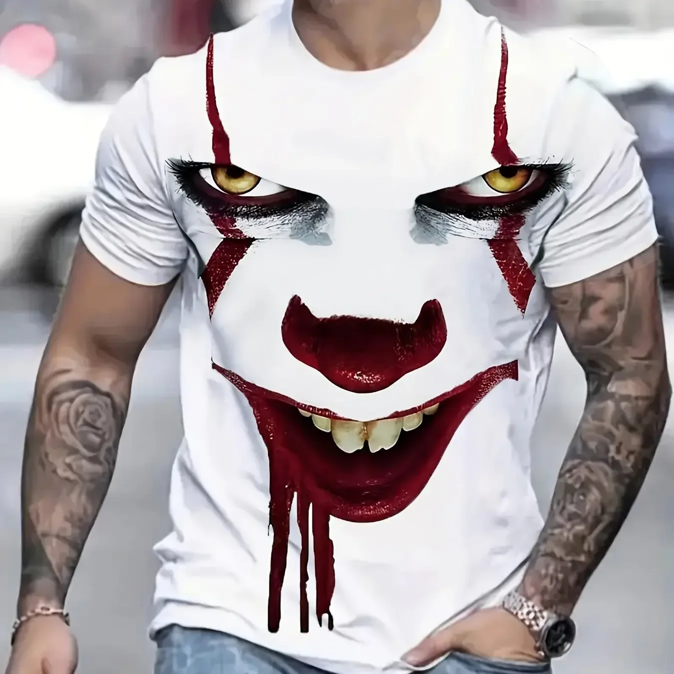 

Summer New Scary Clown 3D Printed Graphic T-shirt Loose and Comfortable O-neck Short-sleeved T-shirt Hip Hop Men's Street Wear