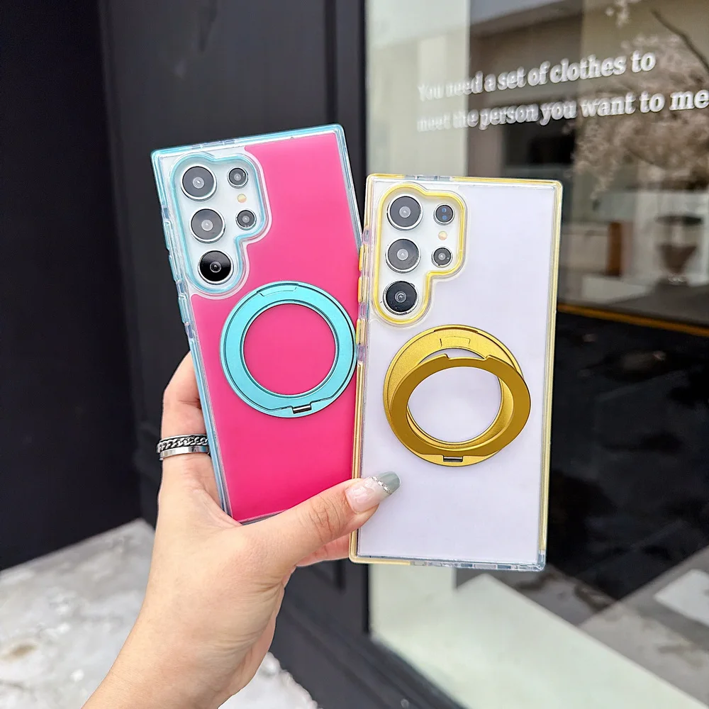 Candy Two-Tone Magnetic Phone Case with Metal Rotating Stand