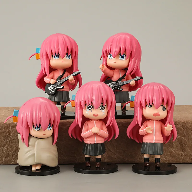 

5 Pcs Anime Peripheral Q Edition Bocchi The Rock! Gotoh Hitori Statue PVC Action Figure Collectible Model Toy Opp Bag